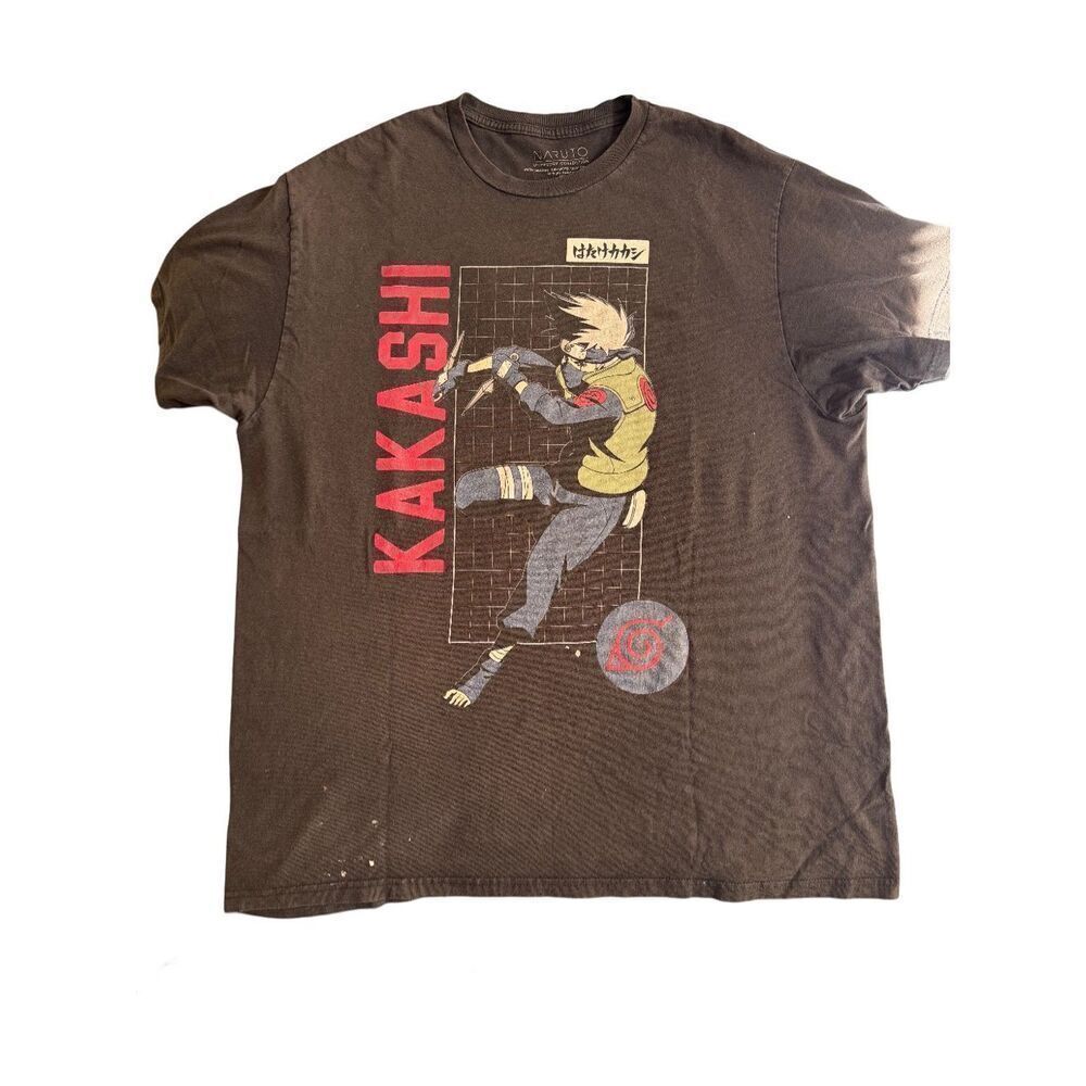 Naruto Shippuden mens XL black anime t-shirt short sleeve cartoon Japanime Kakas